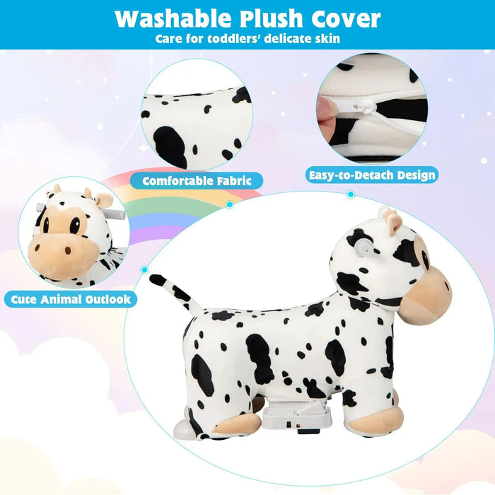 6V Animal Plush Ride-On Toy – Cow | Soft Washable Cover and Music Function COSTWAY - Little and Giant Explorers