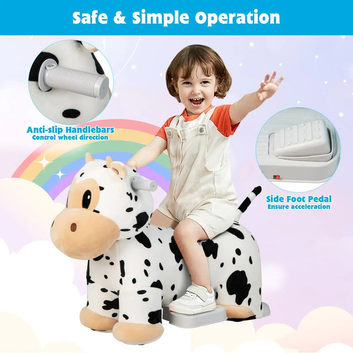 6V Animal Plush Ride-On Toy – Cow | Soft Washable Cover and Music Function COSTWAY - Little and Giant Explorers