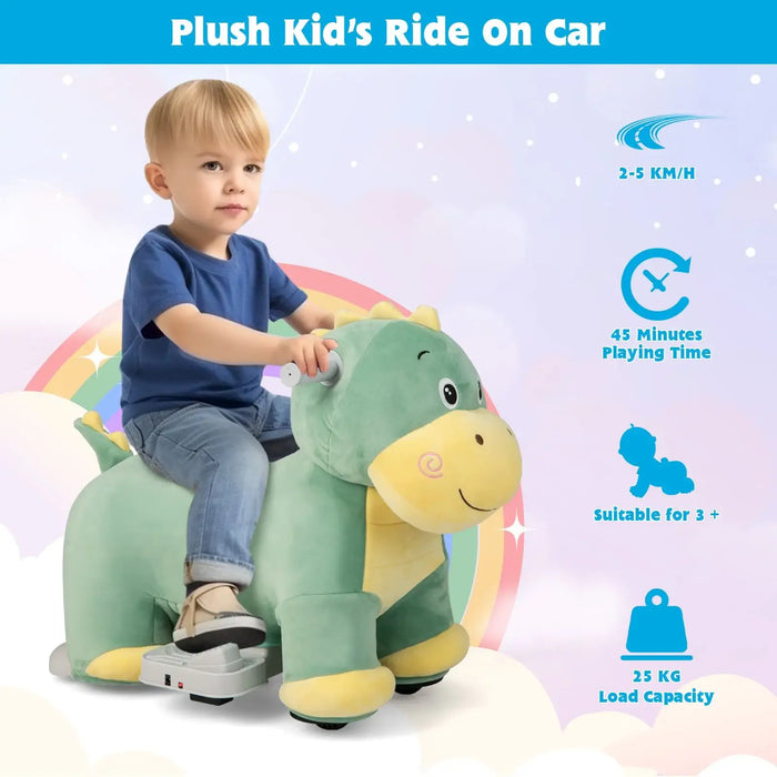 6V Animal Plush Ride-On Toy – Dinosaur | Soft Washable Cover and Music Function COSTWAY - Little and Giant Explorers
