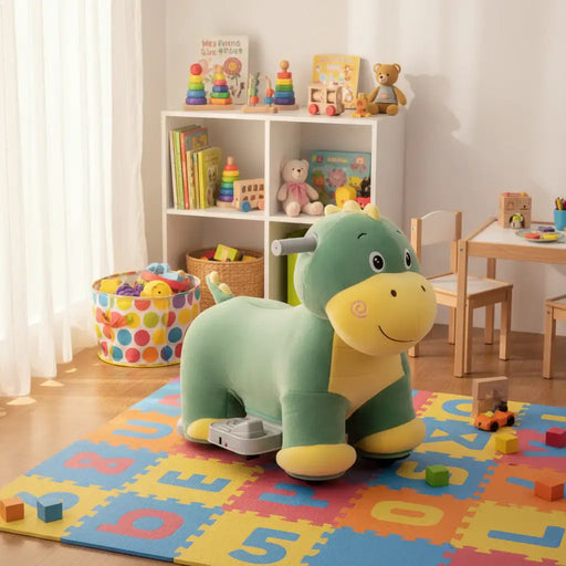 6V Animal Plush Ride-On Toy – Dinosaur | Soft Washable Cover and Music Function COSTWAY - Little and Giant Explorers