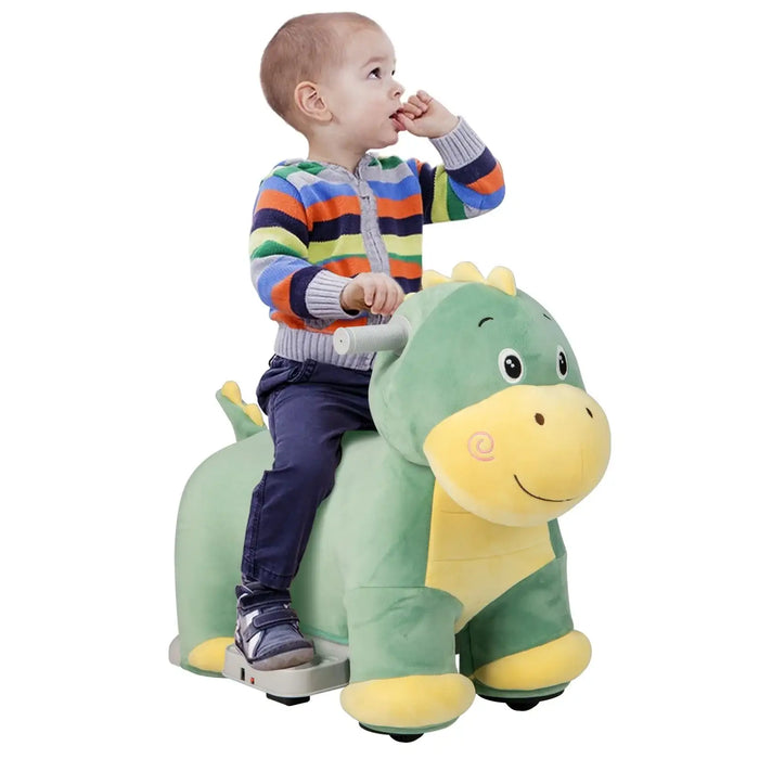 6V Animal Plush Ride-On Toy – Dinosaur | Soft Washable Cover and Music Function COSTWAY - Little and Giant Explorers