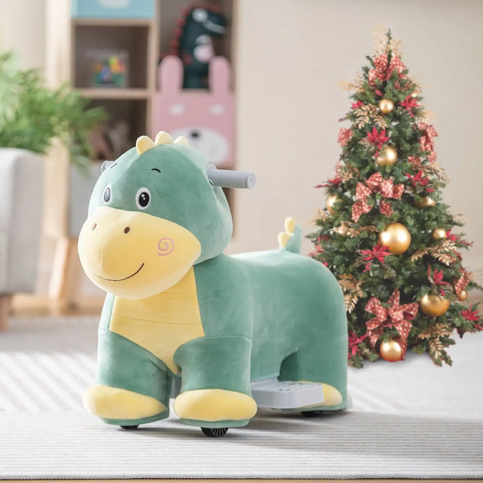 6V Animal Plush Ride-On Toy – Dinosaur | Soft Washable Cover and Music Function COSTWAY - Little and Giant Explorers