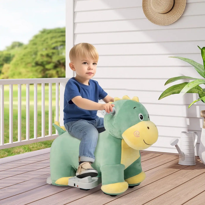 6V Animal Plush Ride-On Toy – Dinosaur | Soft Washable Cover and Music Function COSTWAY - Little and Giant Explorers