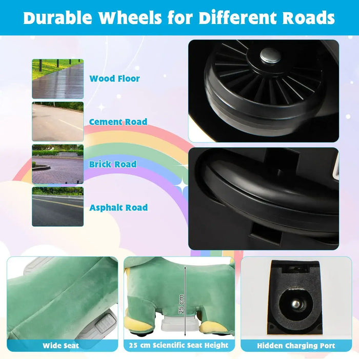 6V Animal Plush Ride-On Toy – Dinosaur | Soft Washable Cover and Music Function COSTWAY - Little and Giant Explorers