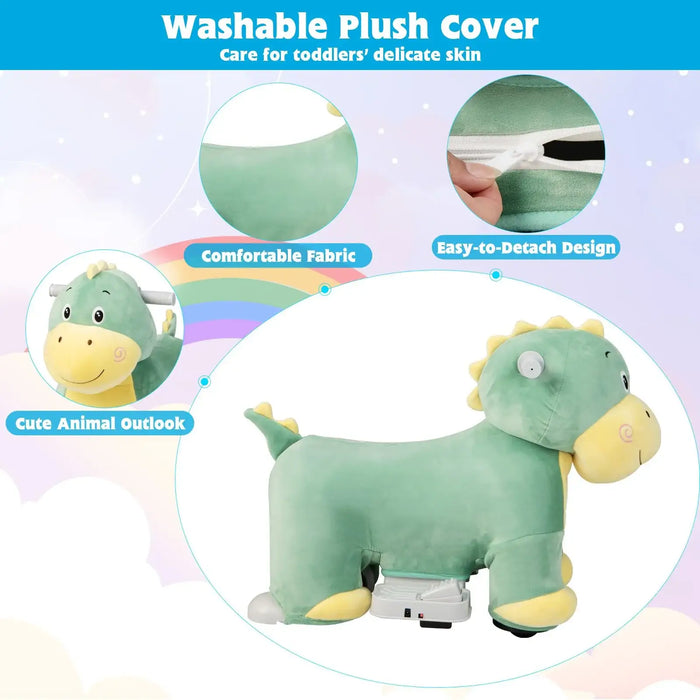 6V Animal Plush Ride-On Toy – Dinosaur | Soft Washable Cover and Music Function COSTWAY - Little and Giant Explorers