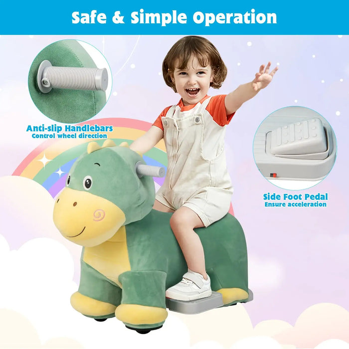 6V Animal Plush Ride-On Toy – Dinosaur | Soft Washable Cover and Music Function COSTWAY - Little and Giant Explorers