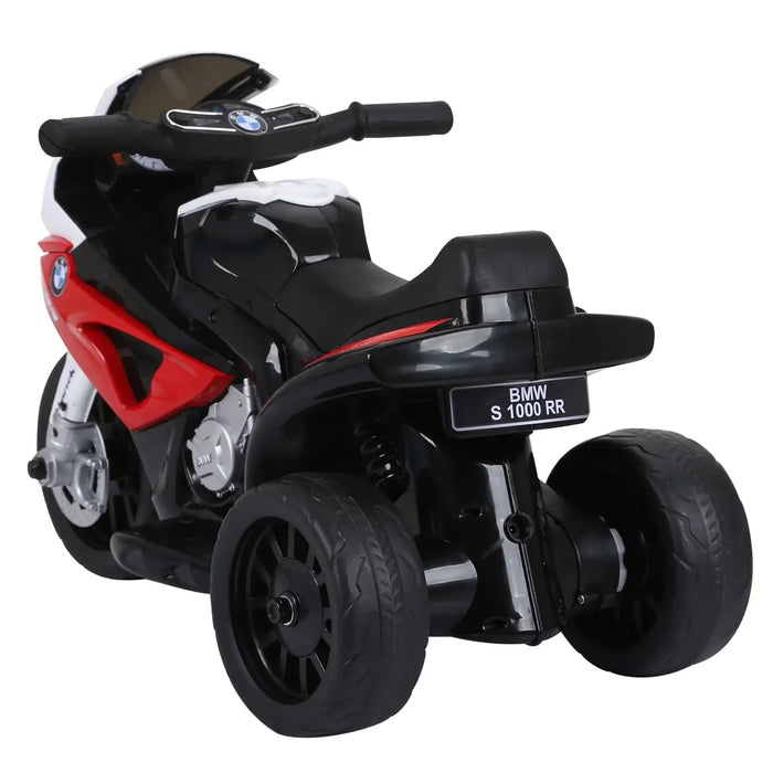 Black and red BMW S 1000 RR kids electric ride-on motorcycle with three wheels