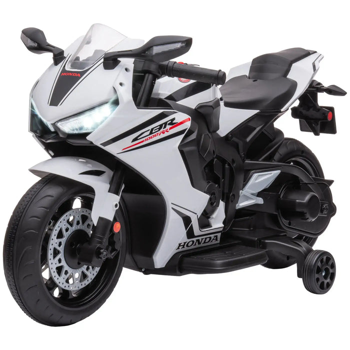 White Honda motorcycle toy with black accents on a white background