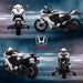 Four views of a Honda motorcycle on a dark background with the Honda logo.