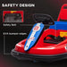 Red kids bumper car with safety belt and EVA bumper edges, blue racing design, steering wheel