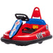 Red kids bumper car with steering wheel, seatbelt, racing decals, and number 8 design
