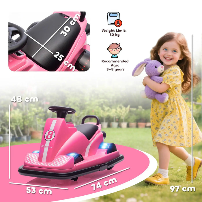 6V Kids Electric Bumper Car – Pink | 360° Spin, LED Lights and Music AIYAPLAY - Little and Giant Explorers AIYAPLAY