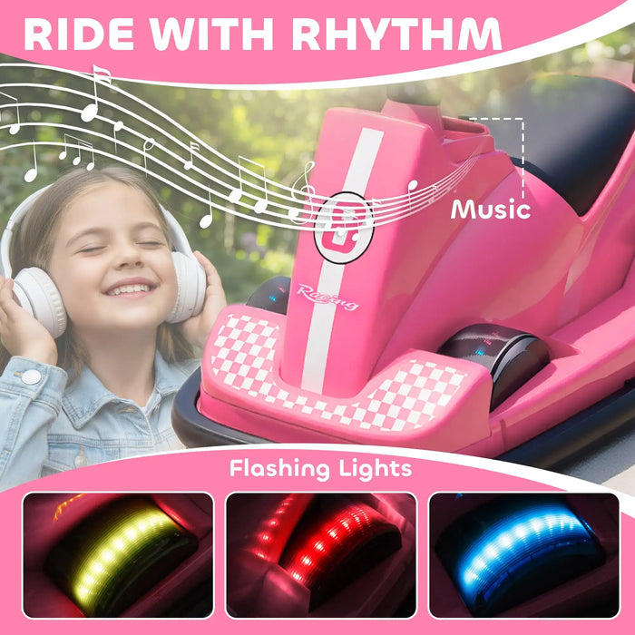 6V Kids Electric Bumper Car – Pink | 360° Spin, LED Lights and Music AIYAPLAY - Little and Giant Explorers AIYAPLAY