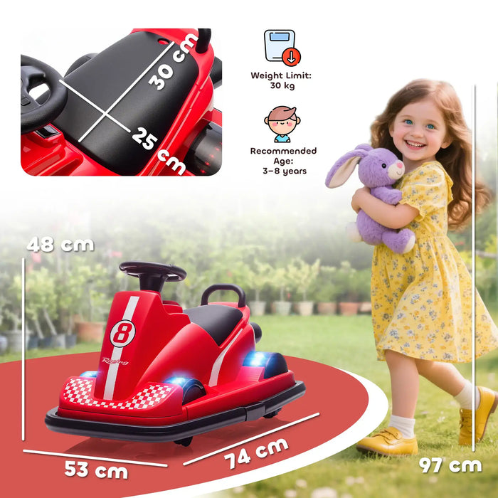6V Kids Electric Bumper Car – Red | 360° Spin, LED Lights and Music AIYAPLAY - Little and Giant Explorers AIYAPLAY