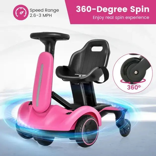 6V Kids Electric Drift Car – Pink | 360° Spin - Adjustable Seat COSTWAY - Little and Giant Explorers Costway