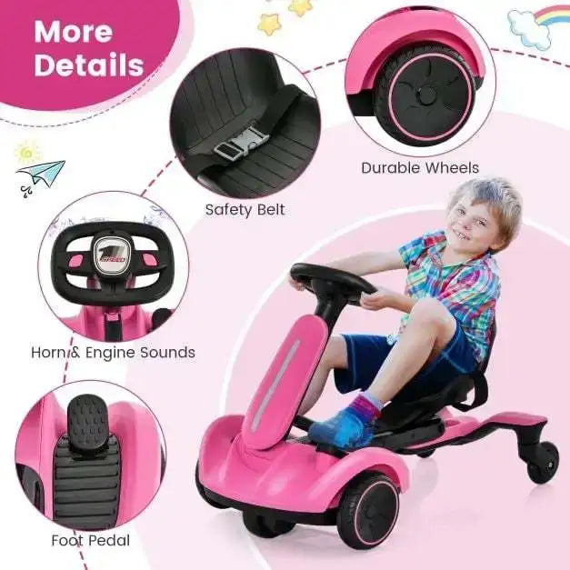6V Kids Electric Drift Car – Pink | 360° Spin - Adjustable Seat COSTWAY - Little and Giant Explorers Costway