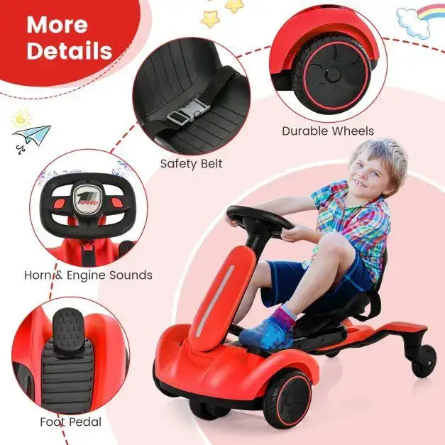 6V Kids Electric Drift Car – Red | 360° Spin - Adjustable Seat COSTWAY - Little and Giant Explorers Costway