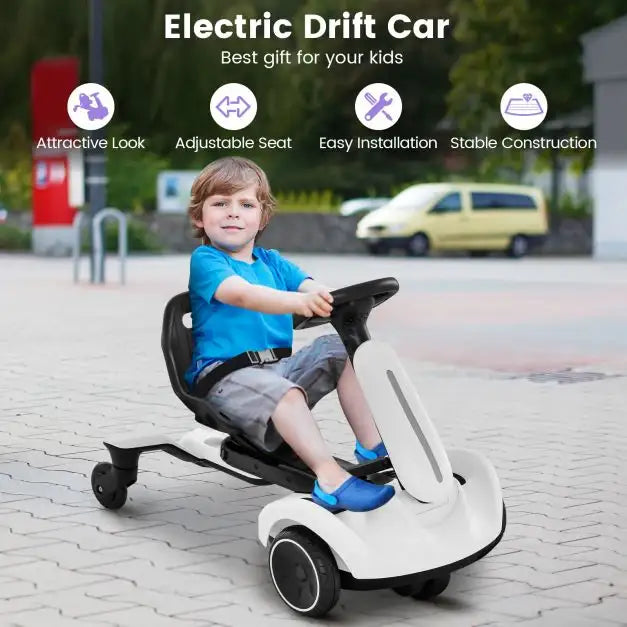 6V Kids Electric Drift Car – White | 360° Spin - Adjustable Seat COSTWAY - Little and Giant Explorers Costway