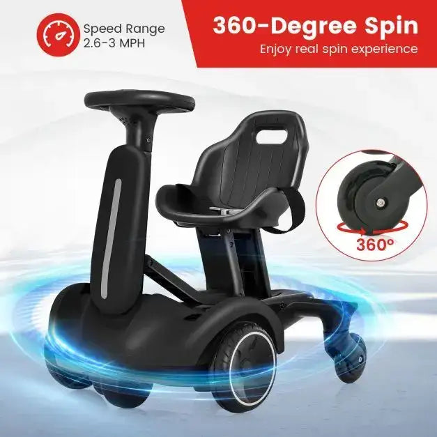 6V Kids Electric Drift Car – White | 360° Spin - Adjustable Seat COSTWAY - Little and Giant Explorers Costway