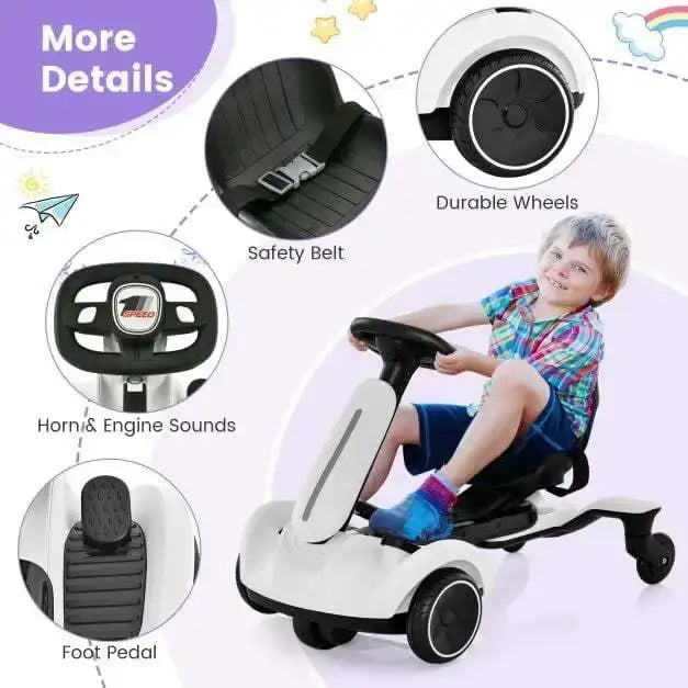 6V Kids Electric Drift Car – White | 360° Spin - Adjustable Seat COSTWAY - Little and Giant Explorers Costway
