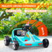 Children's toy car with dual motors and speed indicator on a blurred outdoor background