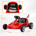 Red toy go-kart with measurements on a white background