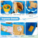 Blue kids riding toy with side storage cup, back storage case, rotating mirrors, stickers, LED lights, foot pedal