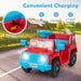 Red and blue kids electric ride-on jeep toy with cartoon animal decal and LED headlights