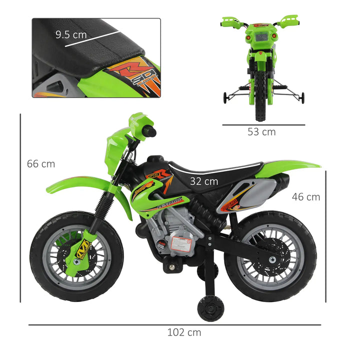 6V Kids Electric Motorbike – Green | Music, Headlights and Training Wheels HOMCOM - Little and Giant Explorers
