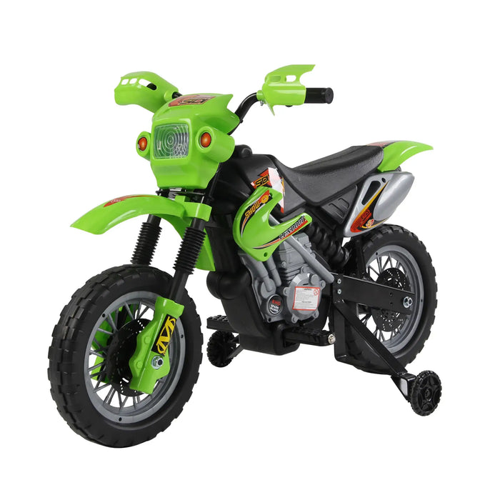 6V Kids Electric Motorbike – Green | Music, Headlights and Training Wheels HOMCOM - Little and Giant Explorers
