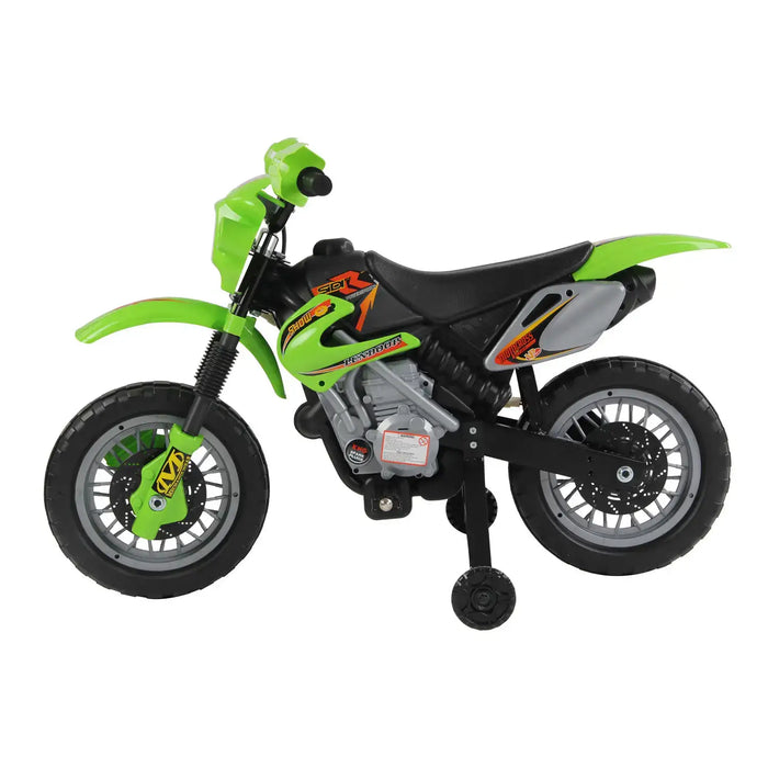 6V Kids Electric Motorbike – Green | Music, Headlights and Training Wheels HOMCOM - Little and Giant Explorers