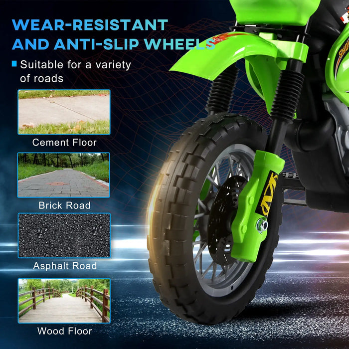 6V Kids Electric Motorbike – Green | Music, Headlights and Training Wheels HOMCOM - Little and Giant Explorers