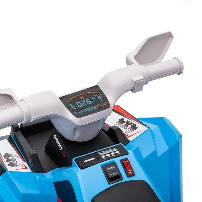 Blue kids electric quad bike handlebar with digital display and control switches