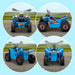 Blue 6V kids electric quad bike shown from four angles on outdoor road setting