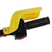 Close-up of black handlebar grip with yellow guard on kids electric ride-on motorbike