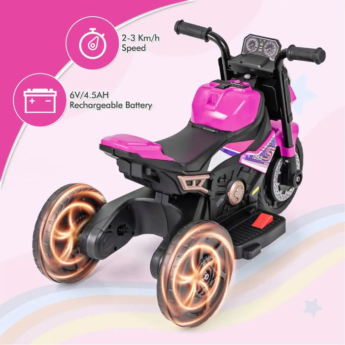 6V Kids Electric Ride-On Motorcycle – Pink | Convertible 2-in-1 Design - LED Lights COSTWAY - Little and Giant Explorers Costway