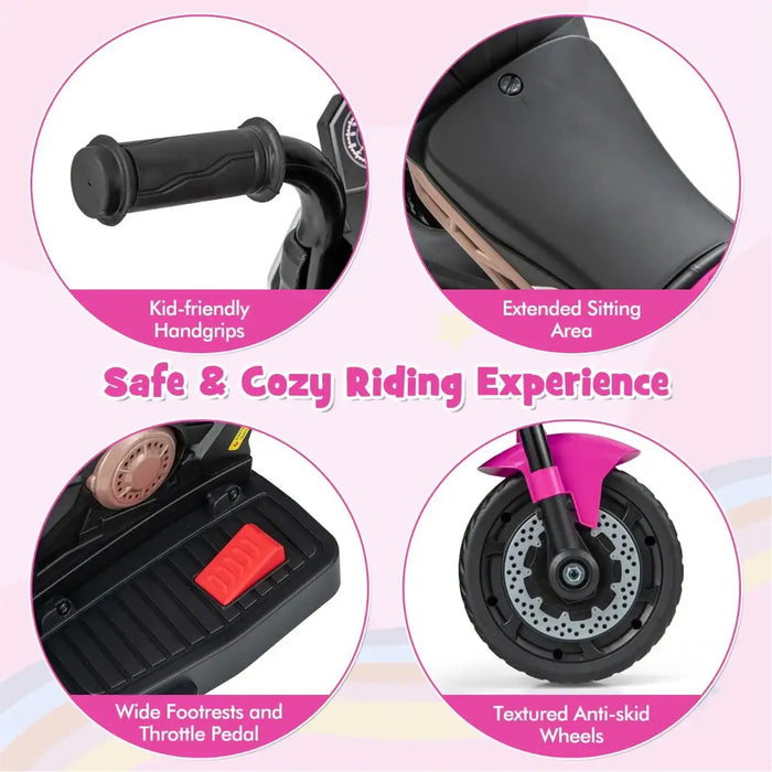 6V Kids Electric Ride-On Motorcycle – Pink | Convertible 2-in-1 Design - LED Lights COSTWAY - Little and Giant Explorers Costway