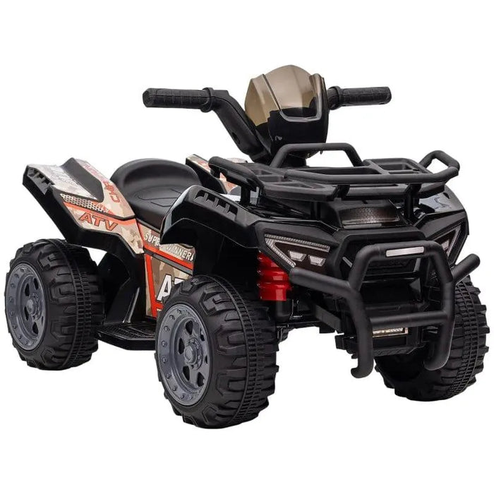 6V kids electric ride-on quad ATV bike in black with music and racing stickers