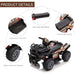 Black 6V kids electric ride-on quad ATV with music, racing stickers, non-slip handlebar, ergonomic footrest, wear-resistant wheels, and comfortable seat.