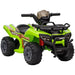 Green 6V kids electric ride-on quad ATV bike with music, racing stickers, rugged wheels