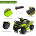 Green kids' 6V electric ride-on quad ATV bike with racing stickers, ergonomic footrest, non-slip handlebar, comfortable seat, and wear-resistant wheels