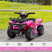 Pink kids electric ride-on quad bike with ATV stickers on outdoor path