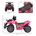 Pink 6V kids electric ride-on quad ATV bike with racing stickers and size dimensions shown
