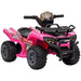 Pink 6V kids electric ride-on quad ATV bike with music, racing stickers, and rugged tires