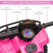 Pink kids electric ride-on quad ATV bike dashboard with labeled buttons and music controls