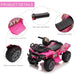 Pink kids electric ride-on quad ATV bike with ergonomic footrest, non-slip handlebar, and wear-resistant wheels.