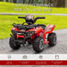 Red 6V kids electric ride-on quad ATV bike with racing stickers on outdoor path