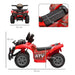 Red 6V kids electric ride-on quad ATV bike with racing stickers and size measurements