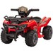 Red 6V kids electric ride-on ATV quad bike with racing stickers and rugged tires