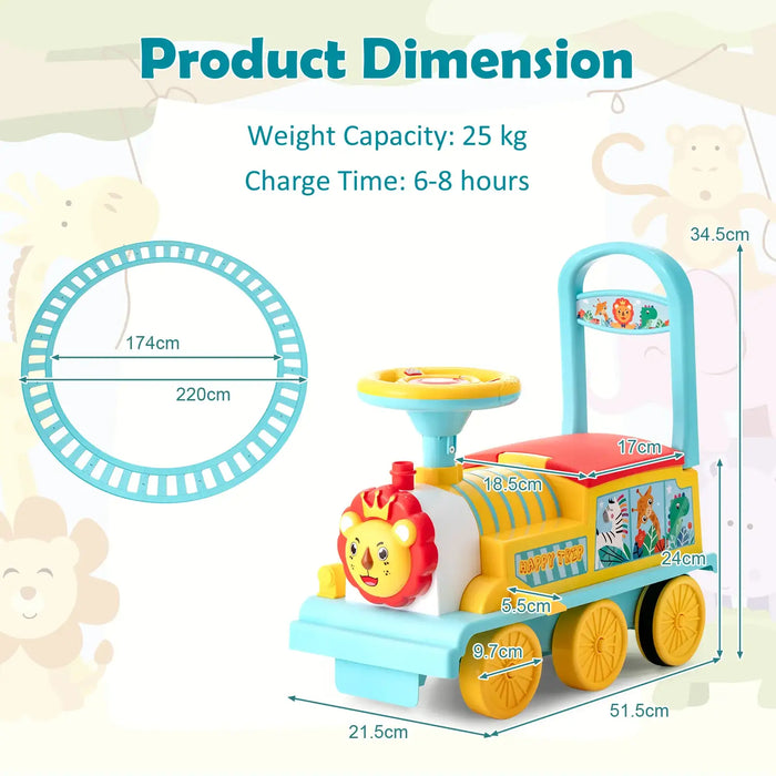 6V Kids Electric Ride-On Train with Track – Blue | Lights, Whistle and Hidden Storage COSTWAY - Little and Giant Explorers Costway